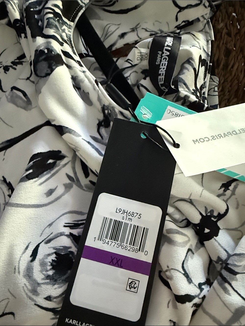 Karl Lagerfeld Black & Cream Floral Long-Sleeve Dress - Picture 5 of 5